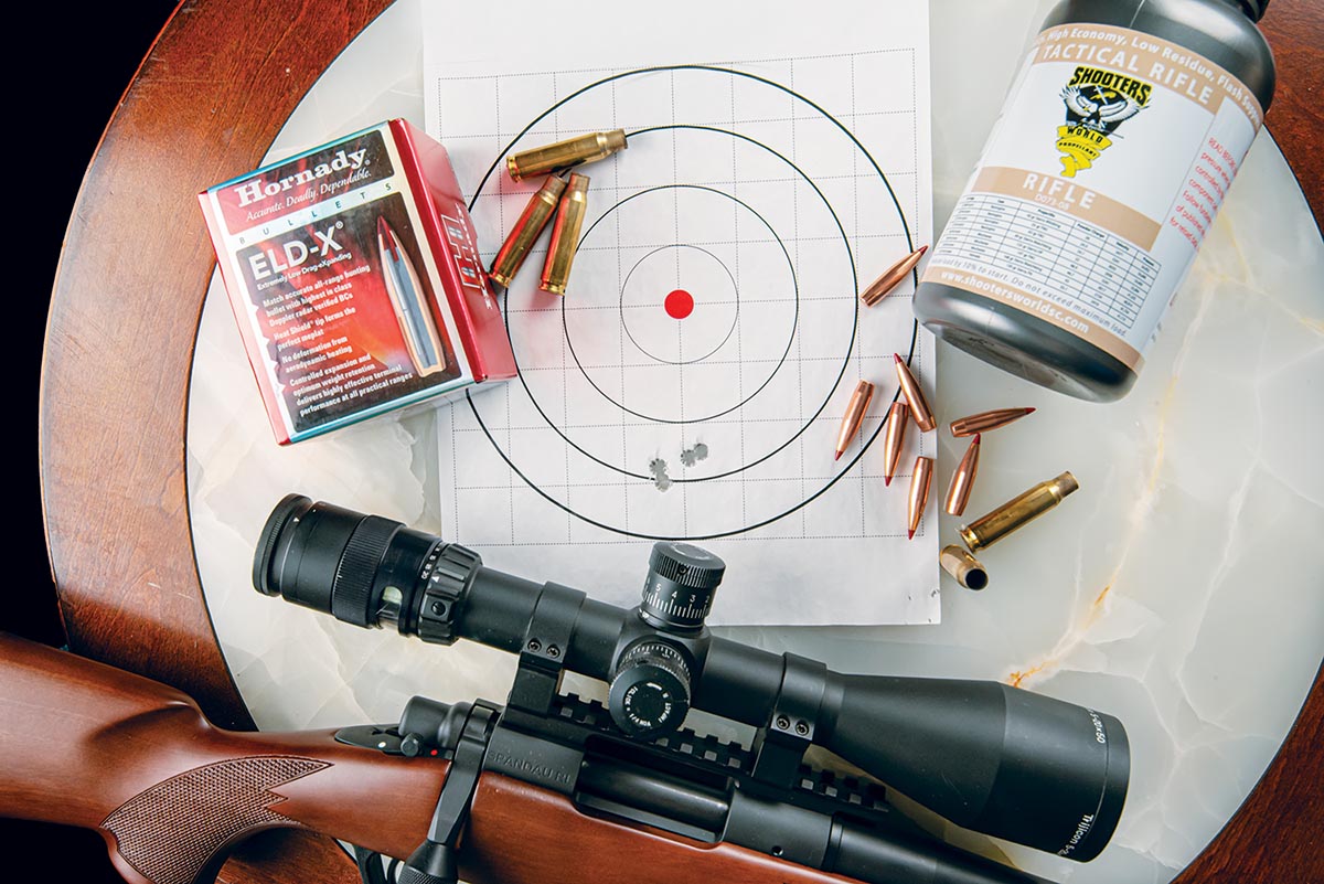 The best group this rifle produced measured out to .79 inches using Shooters World Tactical Rifle and the Hornady ELD-X 178-grain bullet. The Trijicon 5-20x 50mm optic has been used to test many rifles and is a favorite when it’s time to test out a new rifle.